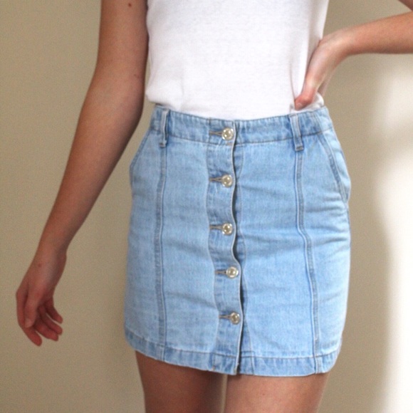 blue jean button up skirt